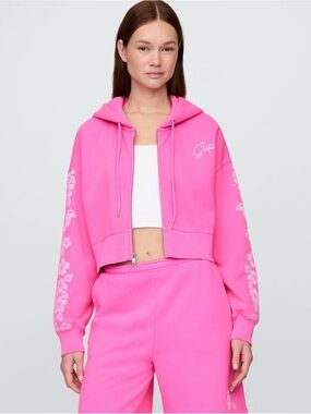 Lilo and stitch adult vintage soft crop zip up hoodie standout pink gap new sm